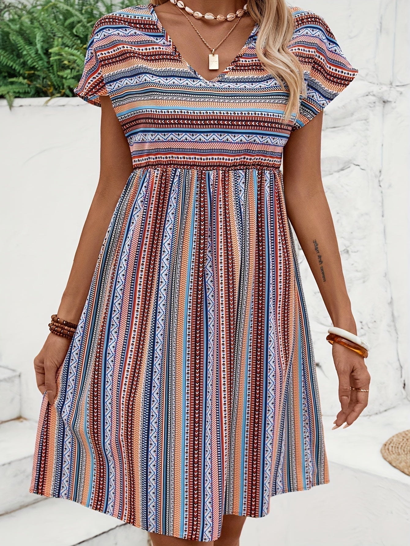 Mona - Striped Boho Style Dress