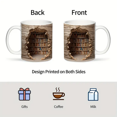 Magic Heat-Changing Library View Mug - Disappearing Bookshelf Coffee Cup
