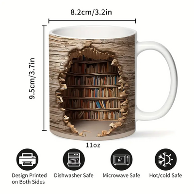 Magic Heat-Changing Library View Mug - Disappearing Bookshelf Coffee Cup