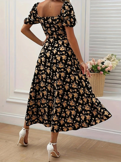 Luna’s Whimsical Bloom Sweetheart Slit Midi Dress