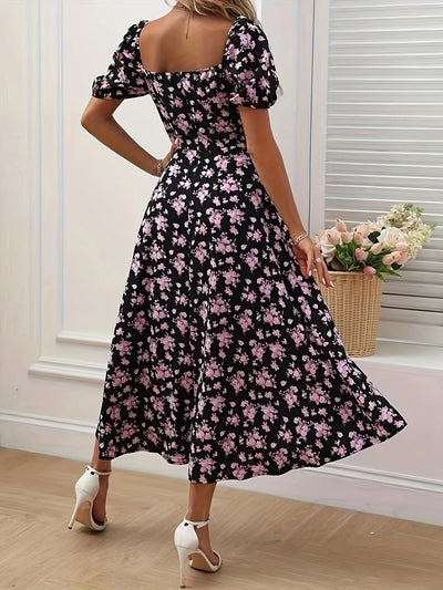 Luna’s Whimsical Bloom Sweetheart Slit Midi Dress