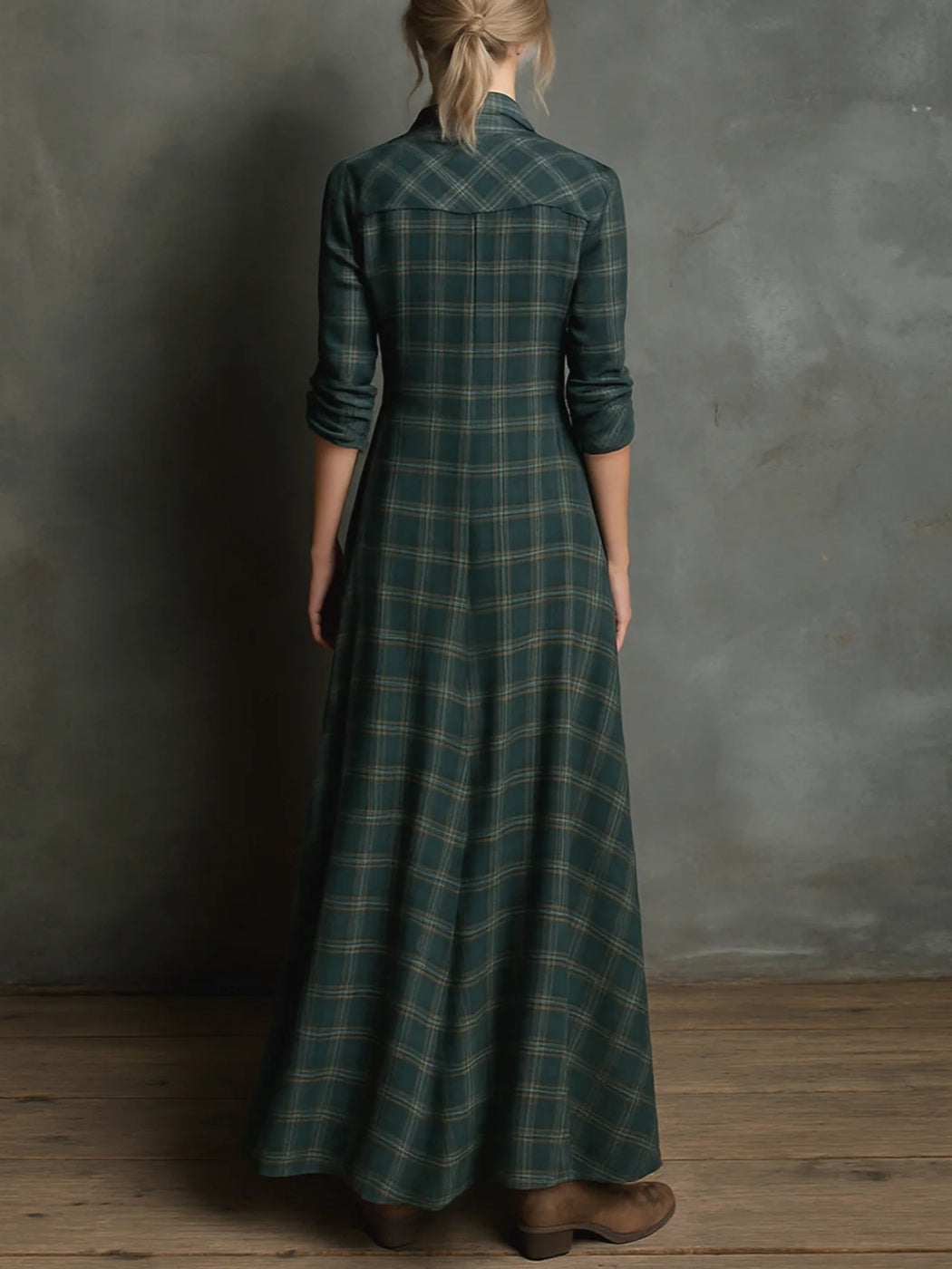 Soraya™ | Long green plaid dress