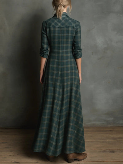 Soraya™ | Long green plaid dress
