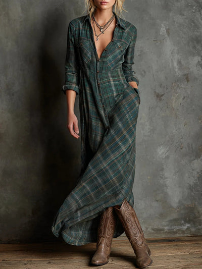 Soraya™ | Long green plaid dress