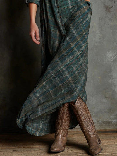 Soraya™ | Long green plaid dress