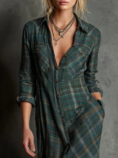 Soraya™ | Long green plaid dress