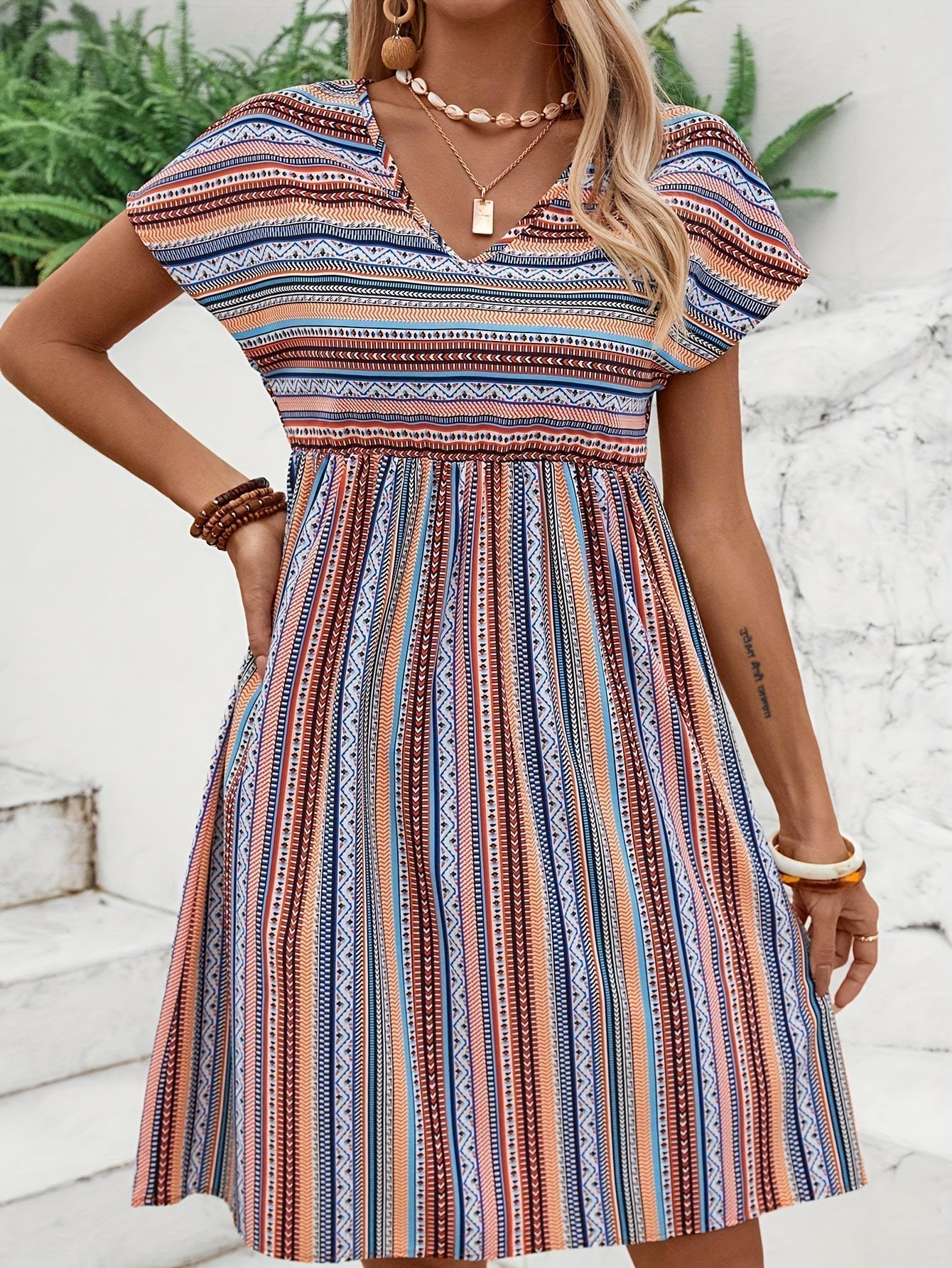 Mona - Striped Boho Style Dress