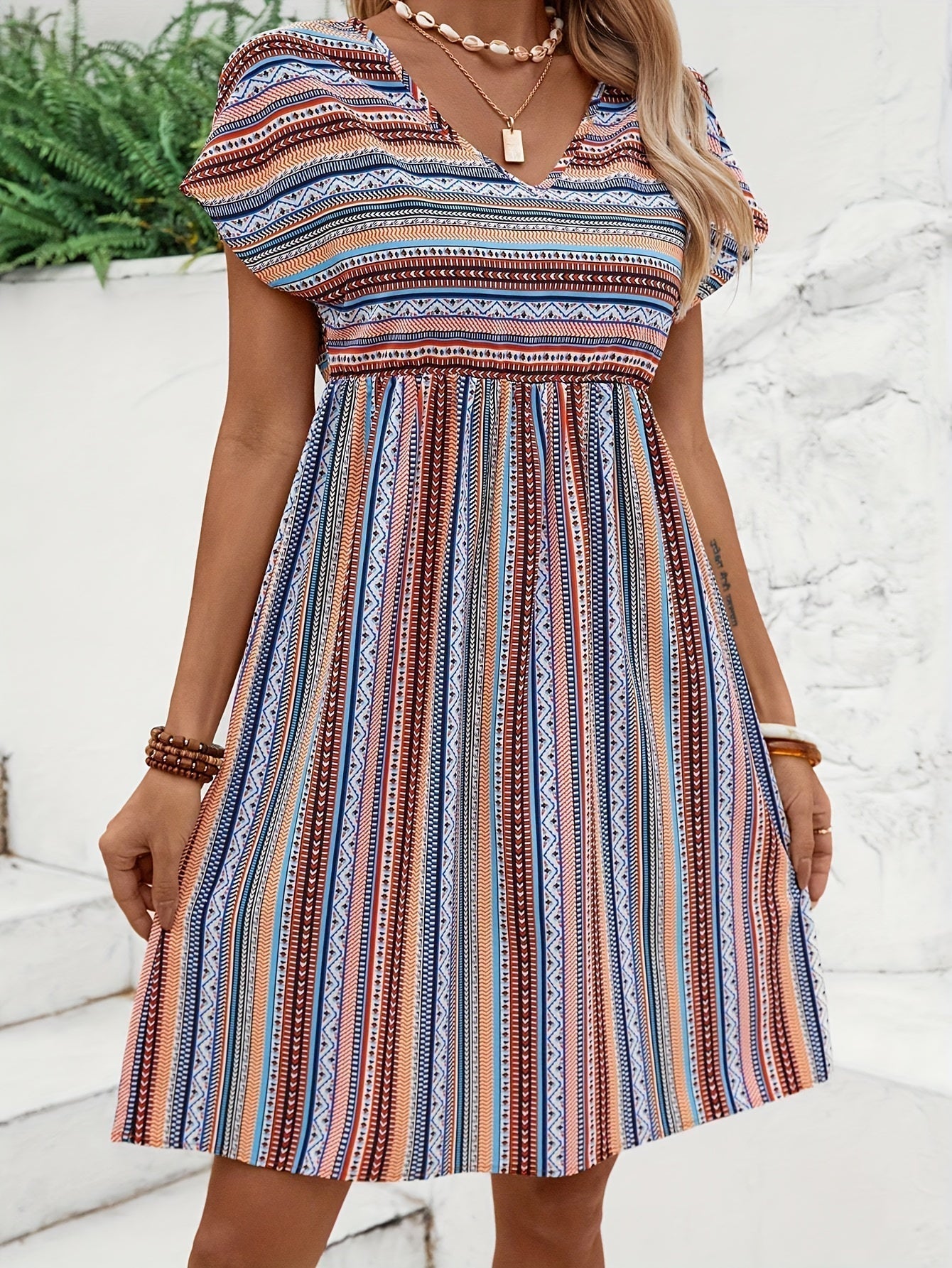 Mona - Striped Boho Style Dress
